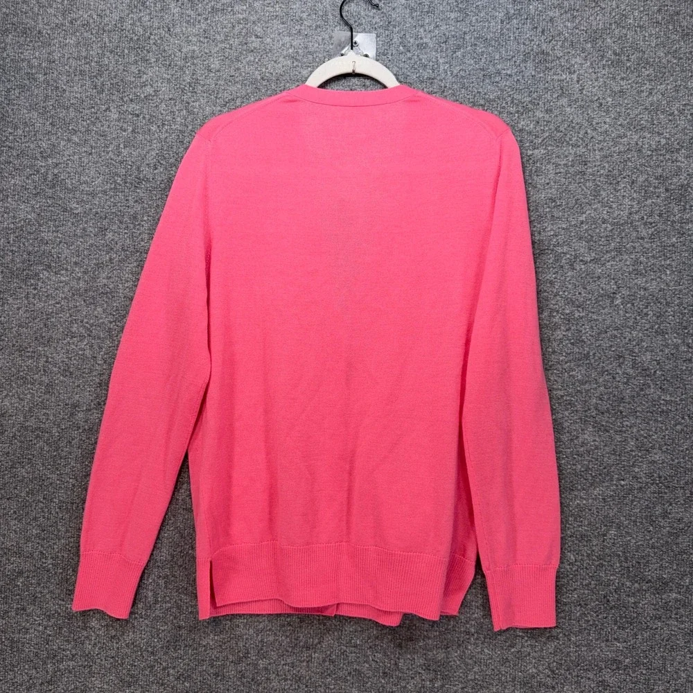 Tory Burch Cardigan Sweater Womens Large Pink Merino Wool Logo Button Simone